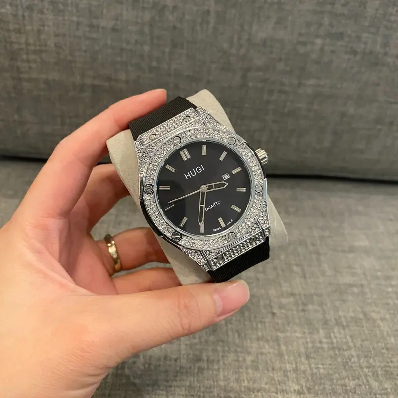 Hugi Đồng hồ Nam nữ hugi 601 luxury đính đá cao cấp sang trọng. Silicon Watch Đồng hồ Đeo Tay thời trang đẹp. Hoa 5