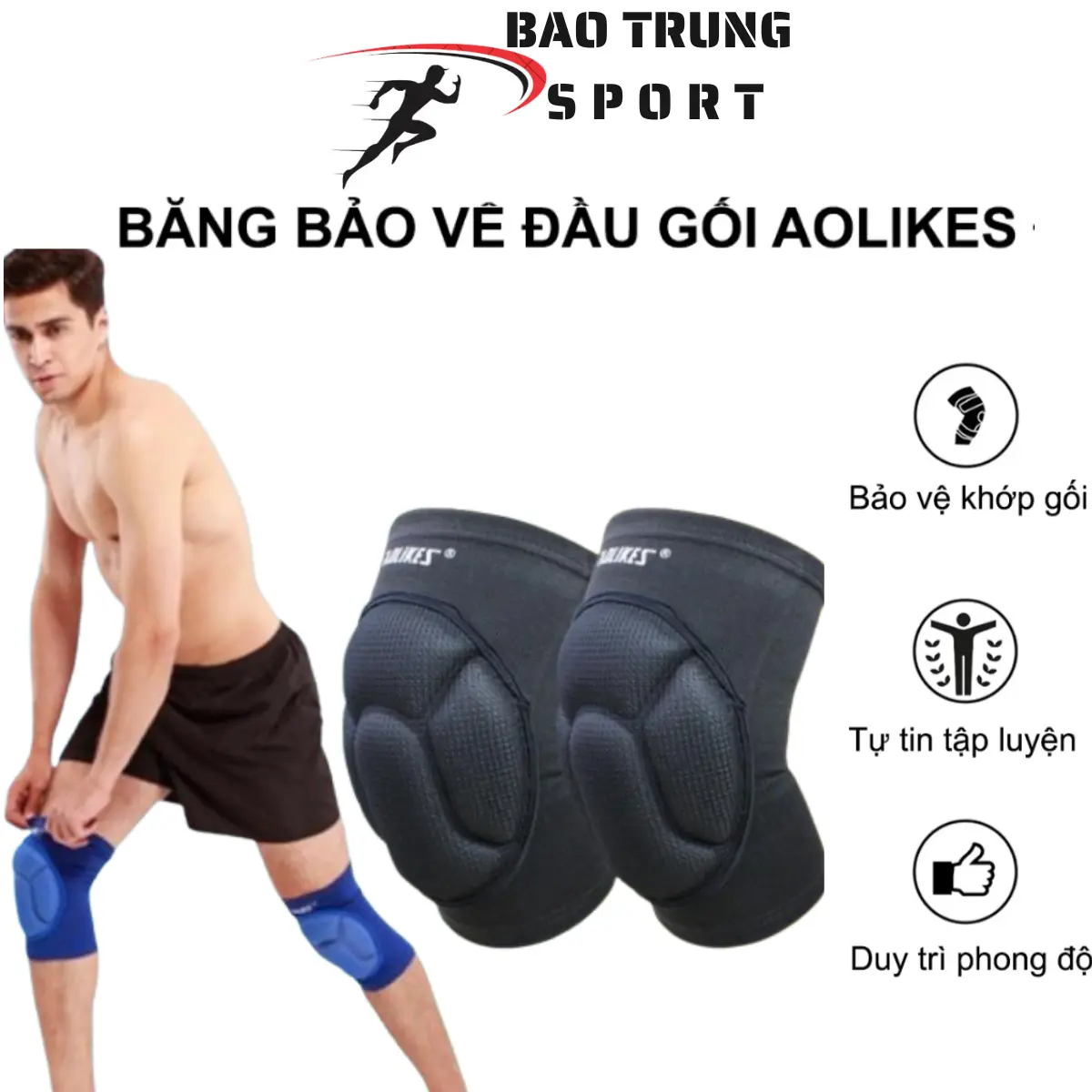 Băng Đệm Bảo Vệ Gối AOLIKES (Vòng Đùi 38cm-52cm) Dụng Cụ Bó Gối Cho Thủ Môn,Đá Bóng ,Bóng Chuyền,Gym, Đạp Xe Thể Thao Sport Phụ Kiện Bó Gối Thun