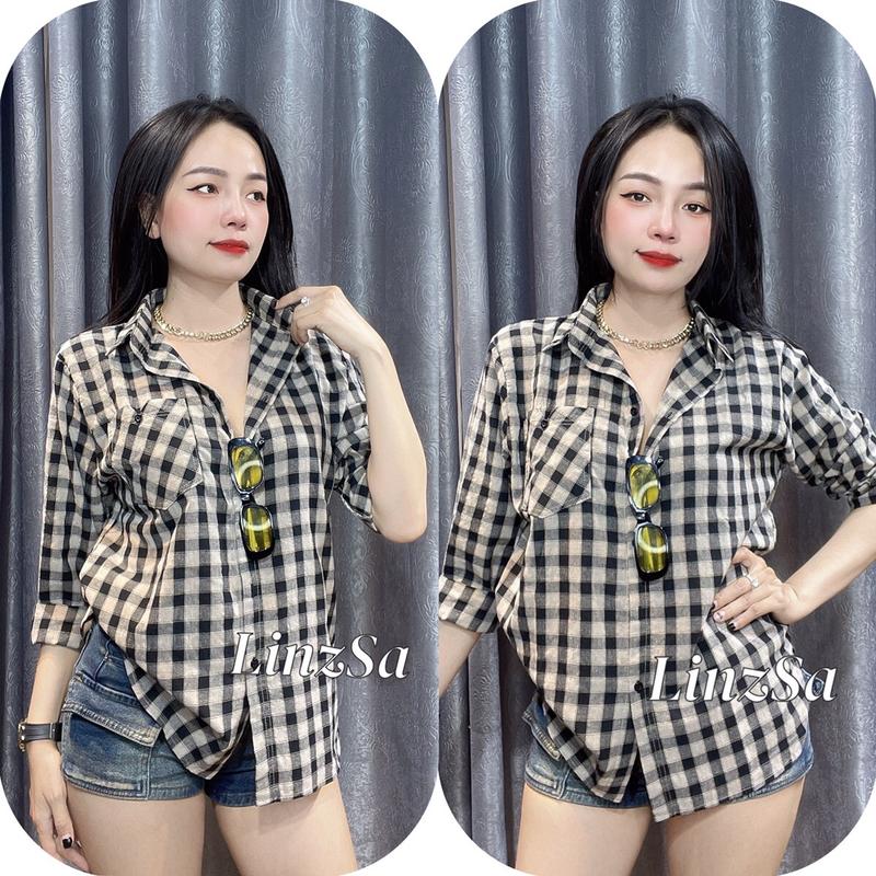 Áo sơmi ca rô mềm tay dài fom rộng 6m - LinzSa 0