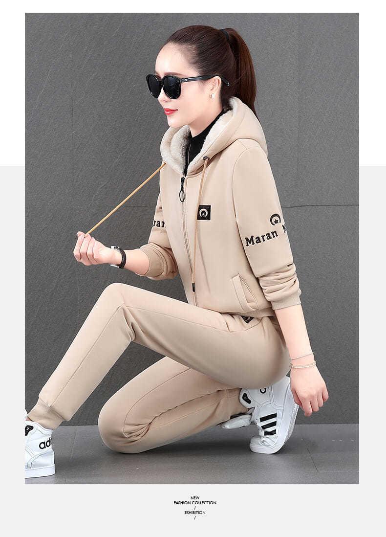 Product Introduction of Bộ Áo Len Dày, Lót Lông Cừu, Dành Cho Nữ, Mùa Thu Và Mùa Đông 2025, Đệm Nhiệt, Thời Trang, Ngoại Cỡ, Thể Thao Đi Chơi Bộ Hai Mảnh 18