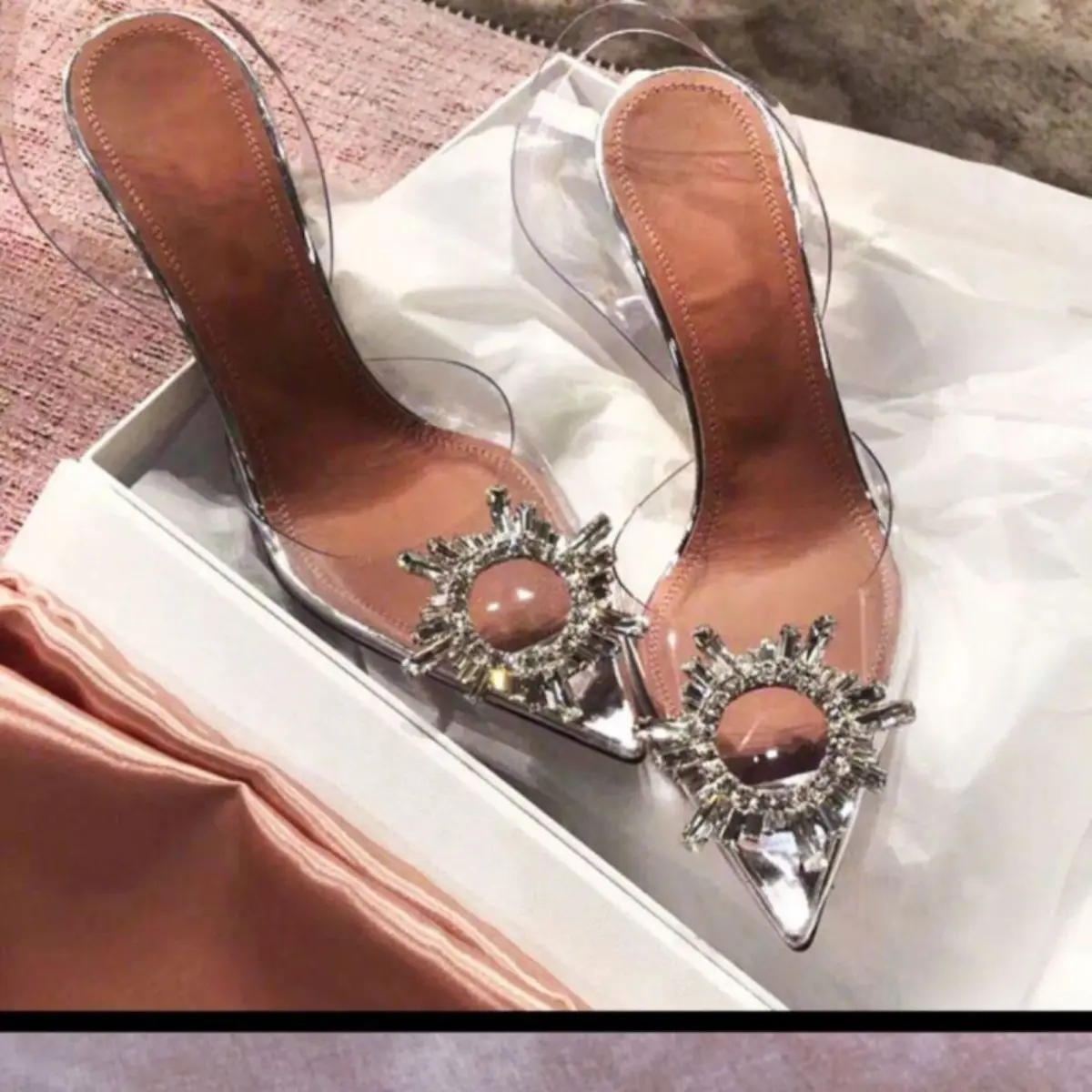 Transparent Heels - Closed-Toe Rhinestone Sandals | Party/Evening Shoes for Women | One Color (Silver) | Size 35-40 | 7cm/9cm Heel