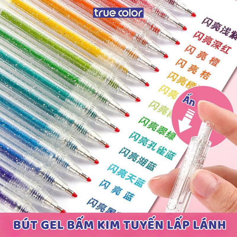 Set 36 màu bút gel kim tuyến lấp lánh bút đánh dấu bút highlight bullet journal - Bút gel bấm ánh kim nhiều màu sắc bút màu
