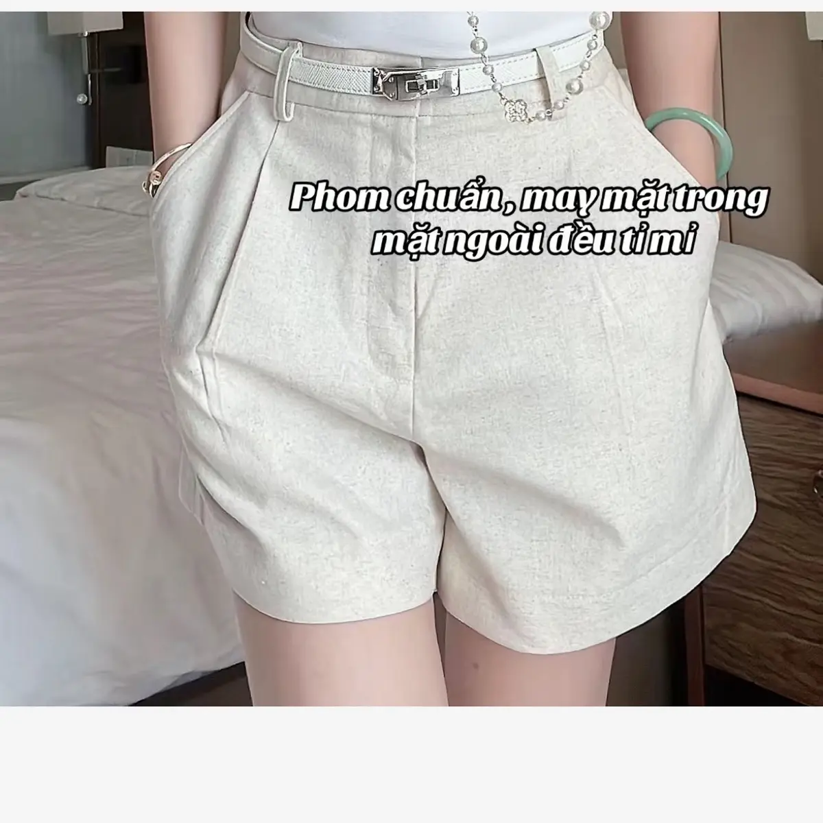 [ GIÁ TỐT] Quần Short linen nữ màu muối tiêu