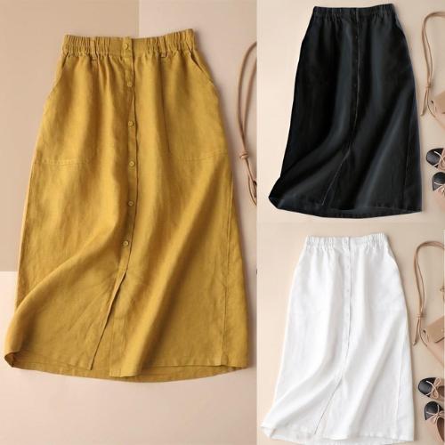  Chân váy đũi Hàn siêu mềm mại cạp chun xẻ tà hot trend Trơn Nữ suông 