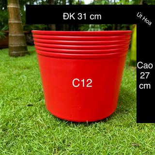 Sỉ combo 10 20 50 100 chậu nhựa đỏ C12  31x27cm  trồng cây dày dặn bền chắc không lo nứt vỡ 