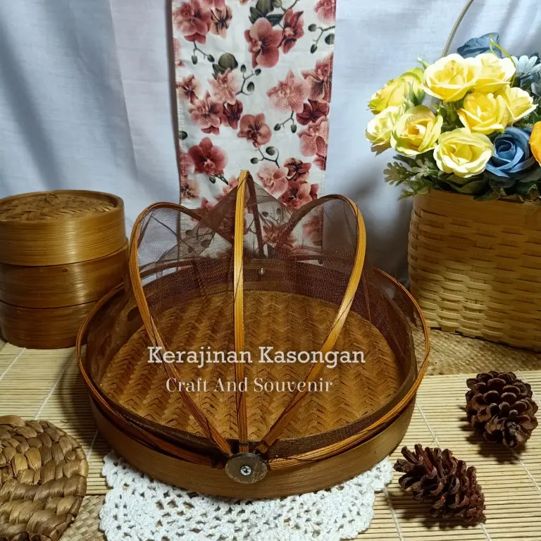 (B125) Tudung saji oval datar 31x27/Hampers/Kado/Wadah Parcel/tempat makanan/tempat buah/tempat sayur/ tudung saji oval/ tudu saji anyaman bambu 1