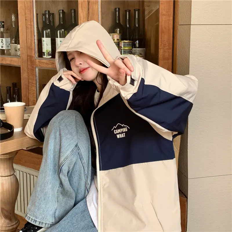 Áo khoác gió  Nữ  2  lớp học sinh fom rộng  kiểu giáng UNISEX phối thân 2 màu siêu xinh Top Women Jacket Ong 1