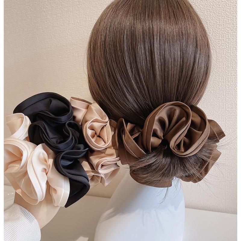 Scrunchies cột tóc vải phi bóng mềm bản to thời trang nữ tính S12