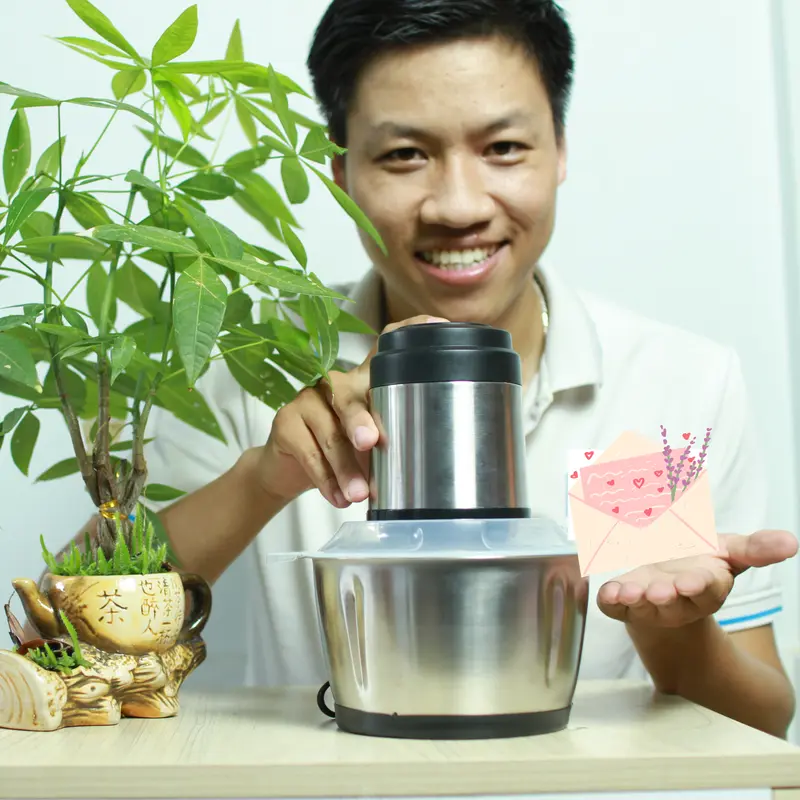 { Tặng lọ  tiêu} -   thịt đa năng -  cua -  rau củ quả,  thực phẩm- Hàng chính hãng - dung tích 2L, 4 lưỡi sắc bén, inox 304. Bảo hành 6 tháng. hằng du mục máy xay 3
