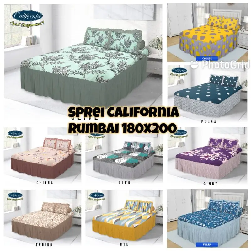SPREI CALIFORNIA RUMBAI 180X200 (BANTAL 2 GULING 2).
