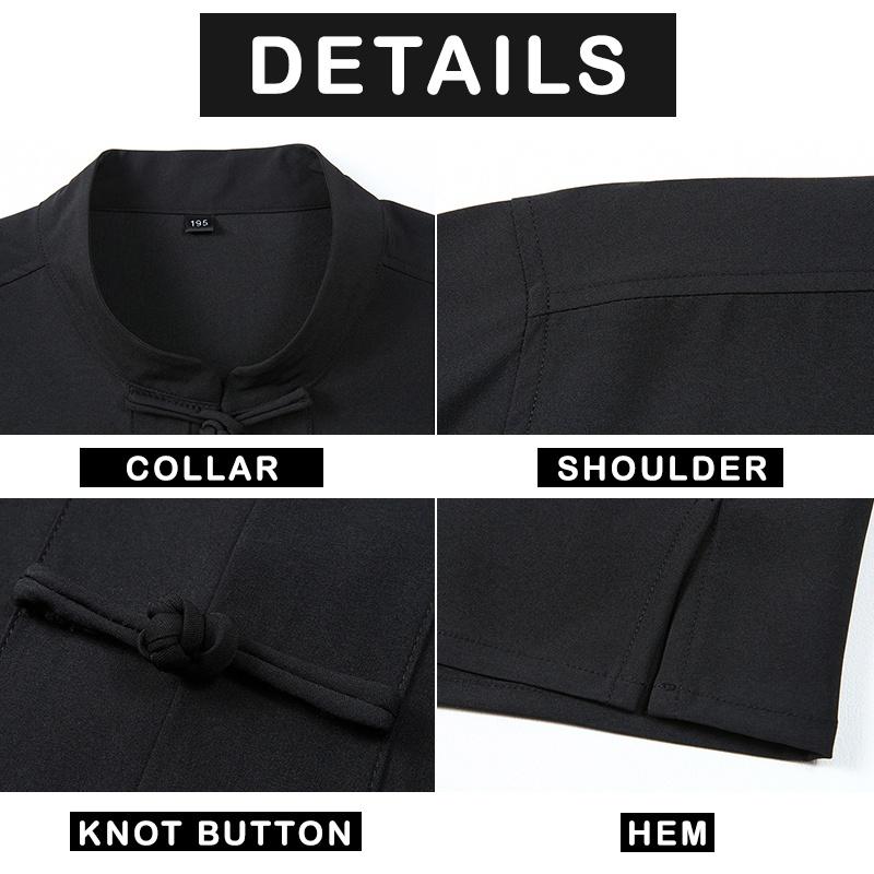 [3xl-10xl] Men Oversized Oversized Plain Mandarin Collar Short Sleeve Knot Buttons Black White Red Shirts 3