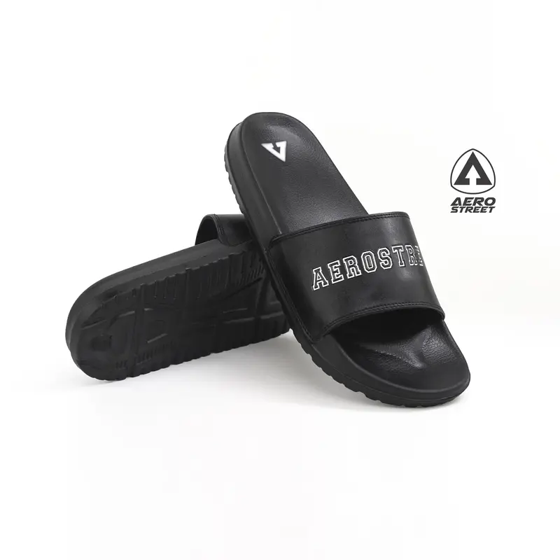 Aerostreet 39-44 Prime Hitam Hitam - Sandal Sendal Selop Slip On Casual Pria Wanita Aero Street BAAAA 4
