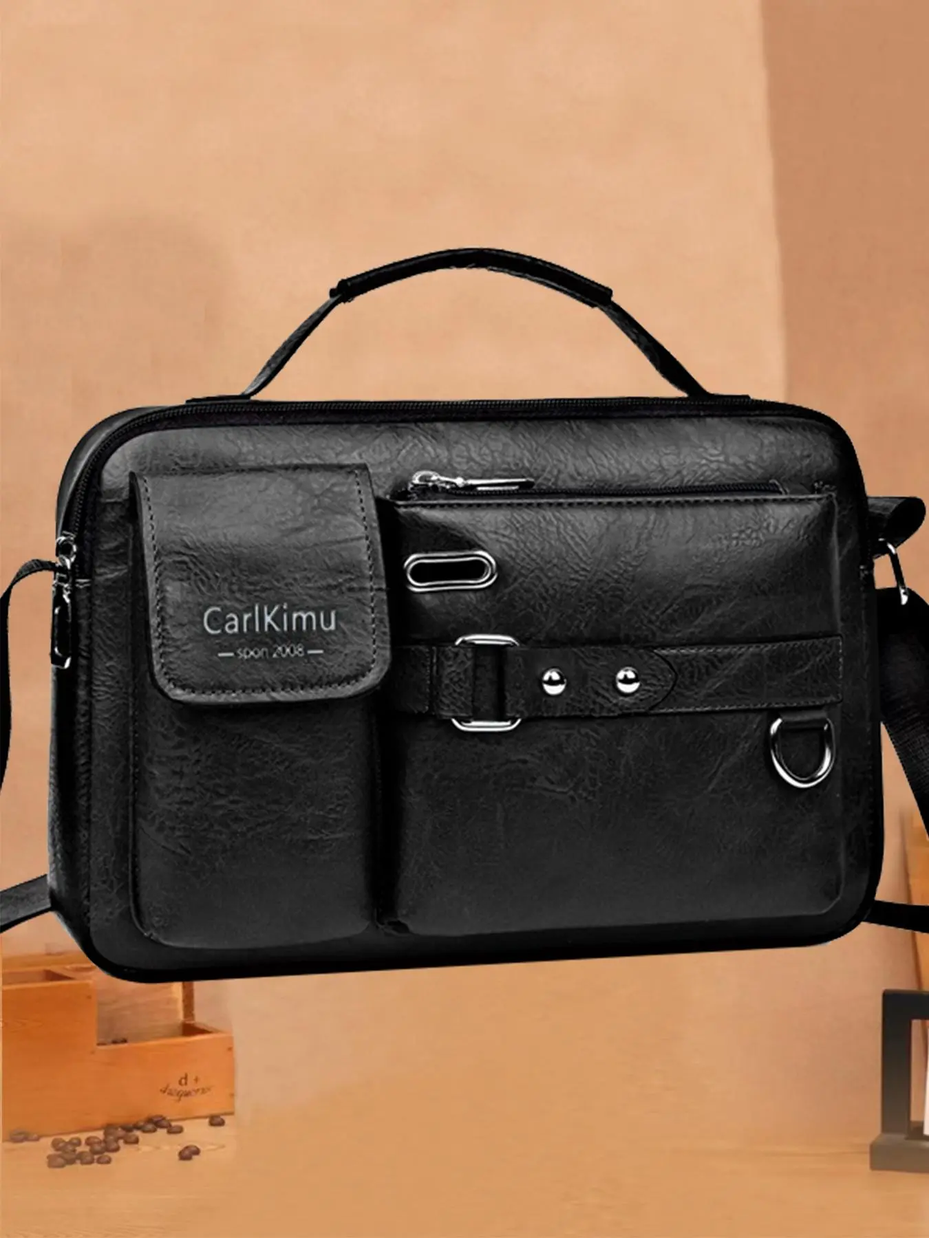 Men's Business Style PU Leather Briefcase, Large Capacity Shoulder Bag for Work & Daily Commuting, Casual Trendy Versatile High-quality Daily Commuting Bag