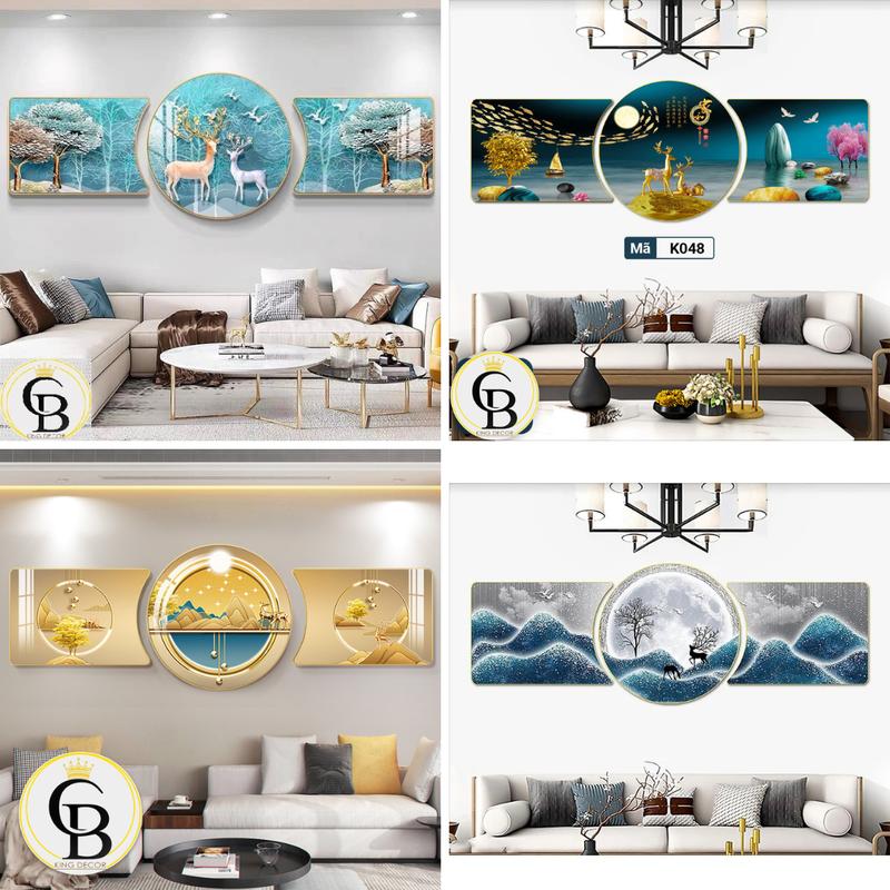 Bộ 3 Tranh 40x120cm Khuyết Tráng Gương, tặng kèm đinh 3 chân chuyên dụng Phòng Khách Treo Tường Decor Tường Treo Phòng Trang Trí Nhà đèn
