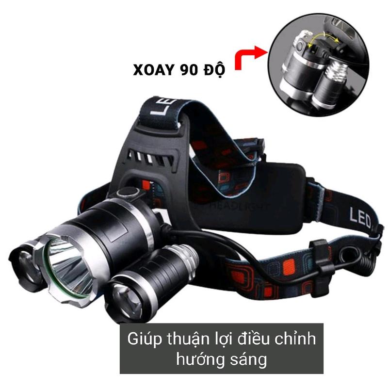   CÓ PIN    Đèn pin siêu sáng đội đầu 3 bóng led kèm pin,sạc 