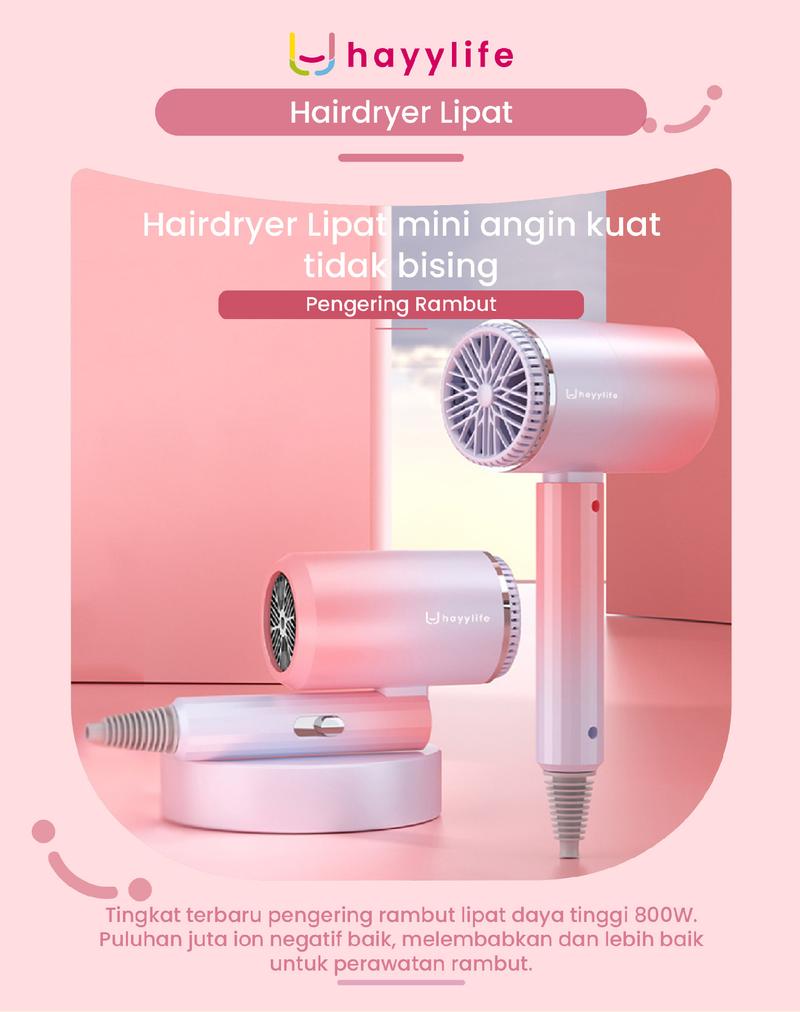 Product Introduction of Hayylife Hairdryer Lipat - Mini Angin Kuat Tidak Bising Blueray Pengering Rambut Cepat Kering HL-DBA595 17