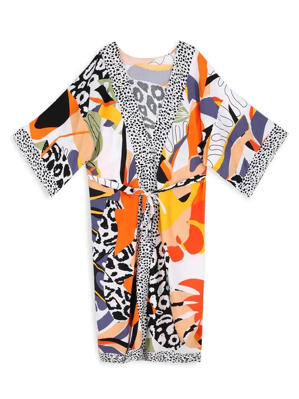 Women's Boho Plants Print Kimono Sleeve Belted Kimono Coat, Summer Clothes Women, All Over Print Long Sleeve Cover Up for Women, Ladies Clothes for Summer Beach Vacation, Clothing 8