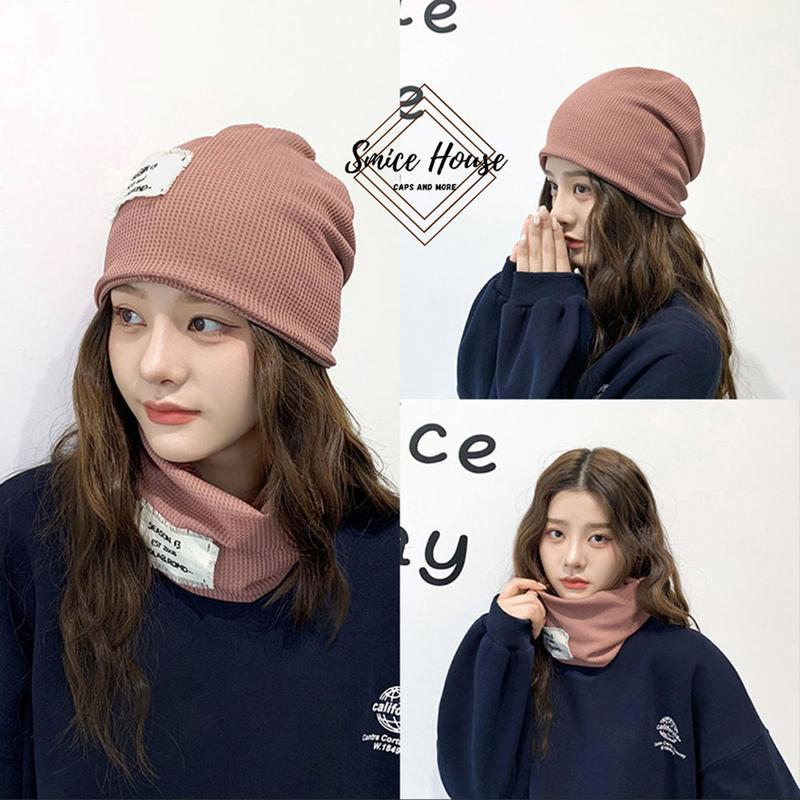 Nón len trùm đầu có thể làm khăn quàng cổ cá tính phong cách Hàn Quốc mũ beanie 4