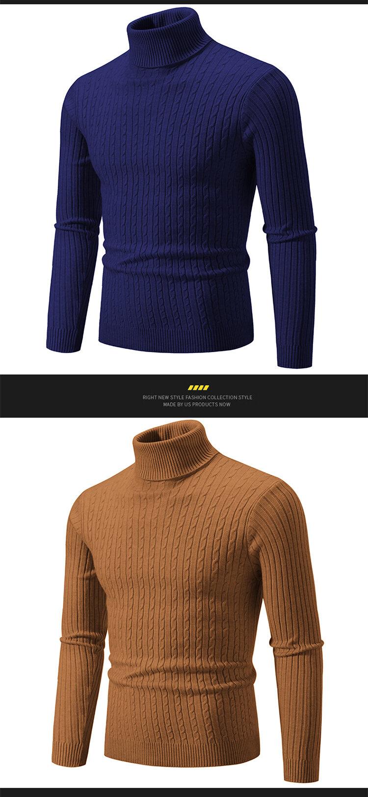 Product Introduction of Men's Turtleneck Sweater Casual Men's Knitted Sweater Warm Fitness Men Pullovers Tops Knitwear Menswear polo  shirts Collar Geometric 37