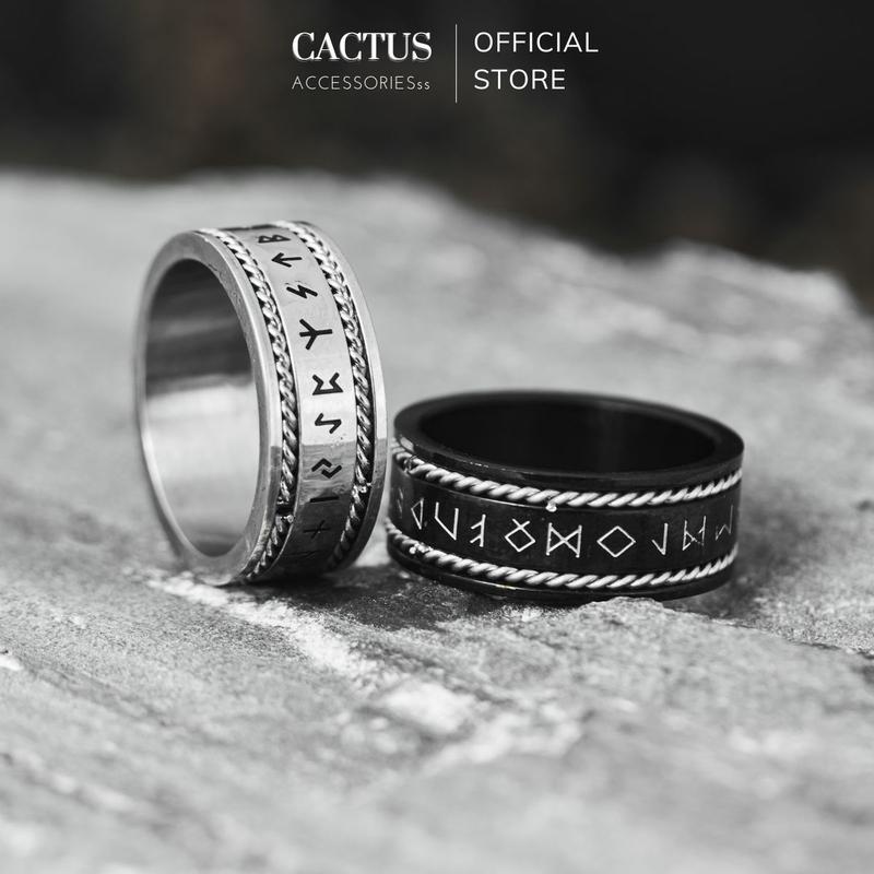 Nhẫn khắc kí tự cổ ngữ , nhẫn nam nữ rune tròn thép titan không gỉ