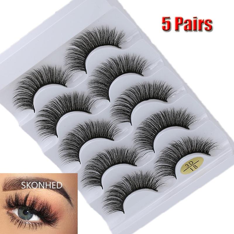 Dụng Cụ Trang Điểm Mắt, SKONHED, 5 Cặp, Lông Mi Mắt Tự Nhiên, Dài Và Mỏng, Ống Loe Và Bồng Bềnh, Nhiều Lớp, Nối Mi Giả, Lông Chồn Giả 3D, Thiết Kế Đan Chéo 1
