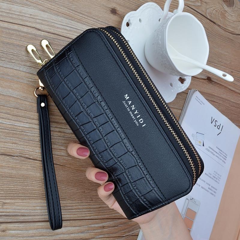 DOMPET WANITA 2 RESLETING PANJANG KULIT CROCO PREMIUM HITAM BELGIAN WA332B5 PESTA KOREA TALI PENDEK KARTU KEKINIAN REMAJA MURAH 8