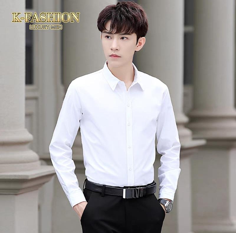 Áo sơ mi nam dài tay lụa thái form ôm body Menswear Shirt Có Cổ sominam  dep