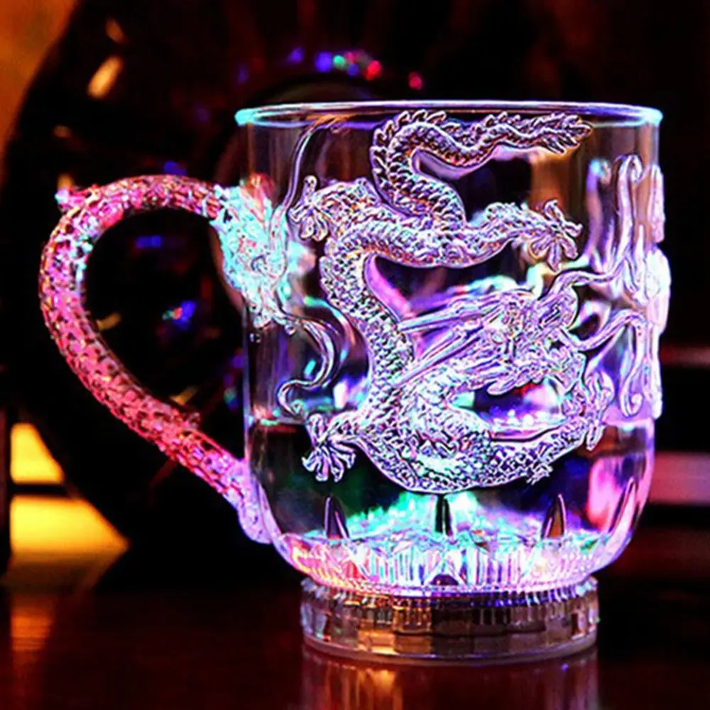 LED Flash Magic Color Changing Dragon Cup Water Activated Light-Up Beer Coffee Milk Tea Wine Whisky Bar Mug Travel Gift Tumbler Drink Plastic Reusable Drinkware Washable Reuse Ceramic