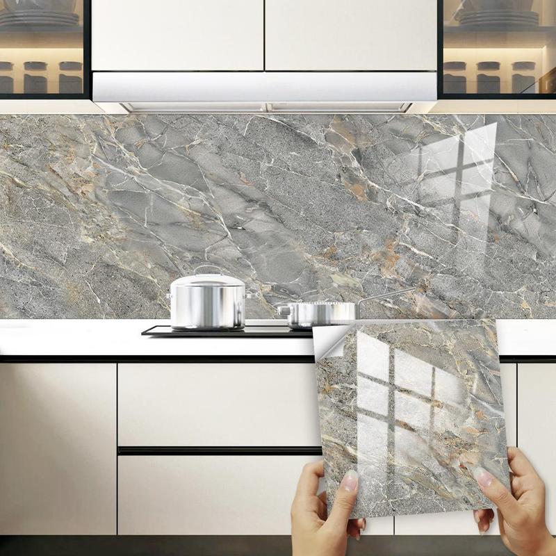 Marble Pattern Self-adhesive Wall Sticker, 10pcs/set Removable Wall Tiles Sticker, Wall Decal, Wall Decor for Home Kitchen Bathroom, Adhesive Stickers, Decoration Items, Sticker Decorations 2