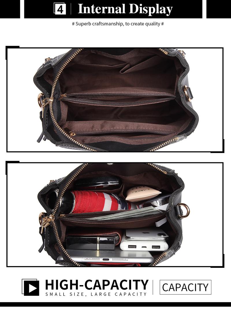 Product Introduction of [MissLulu Bags] Leather Look Handbag with Dual Zipper Closure, Crossbody Bag for Women 7