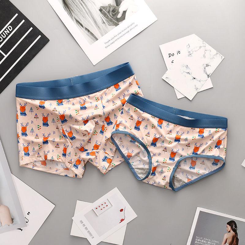 2-Pack Couple's Underwear Ice Silk One Male One Women's Briefs Couple's Shorts Large Size Cute Underwear Set Menswear Human Innerwear 3