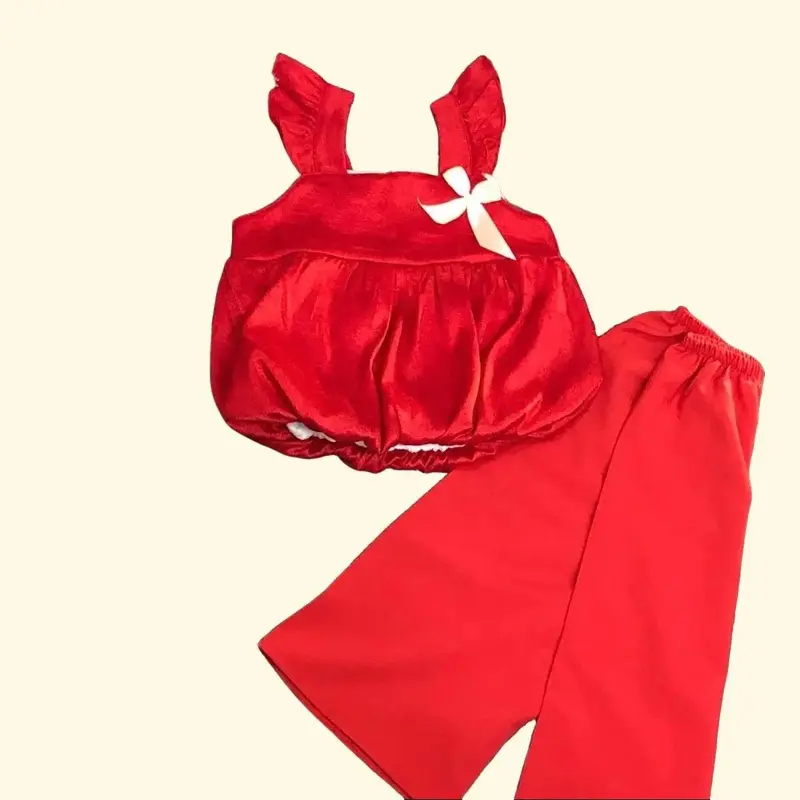 Set áo bí chất vải gấm phối quần dài cho bé gái 8-20kg 0