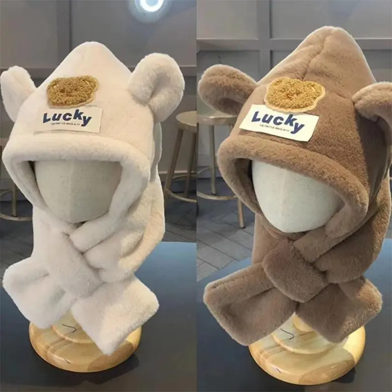 Nón Len Gấu Lucky Kèm Khăn Cực Ấm Cho Bé🍀FREESHIP🍀Mũ Lông Kèm Khăn Quàng Cổ Giữ Ấm Cho Mùa Đông