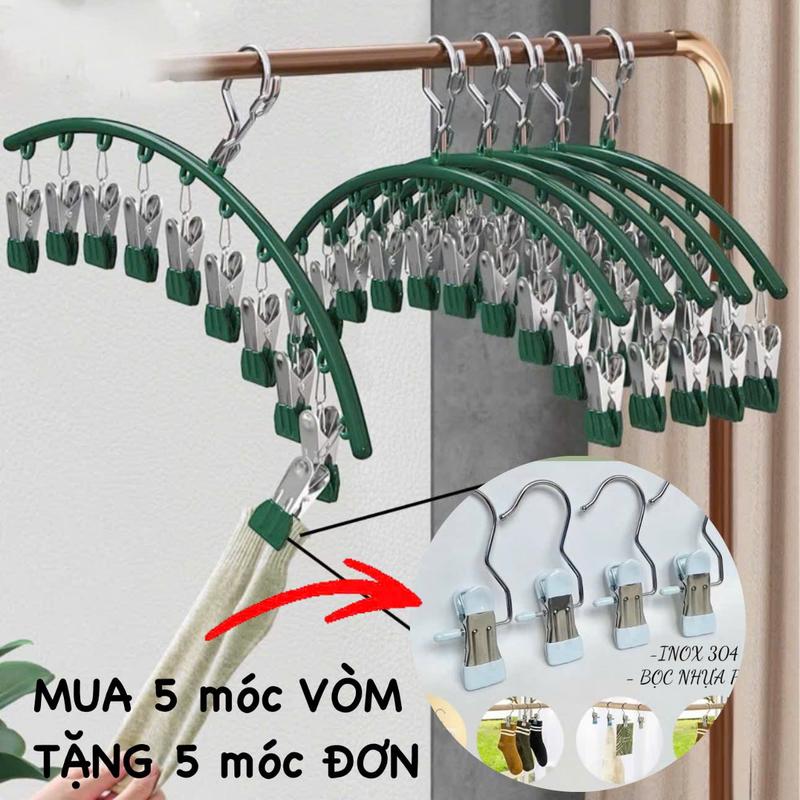 ( Tặng 5 Móc Đơn ) Combo 5 móc vòm đầu bịt pvc treo quần áo đô lót tất vớ đa năng ( mỗi móc 10 KẸP GHIM) Giữ Chống Trượt Loại 1