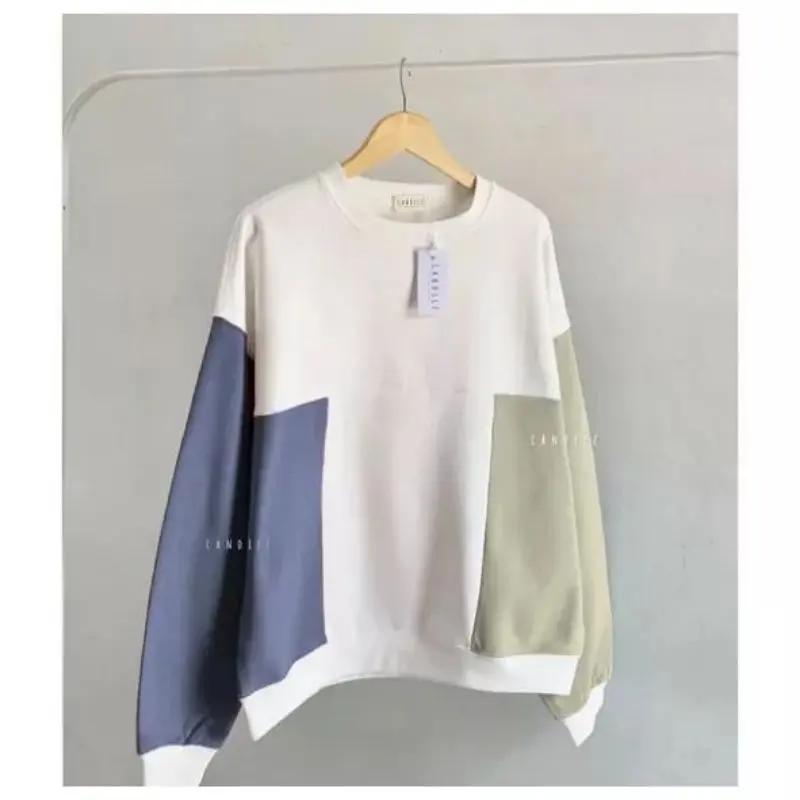 FUZI COMBI SWEATER HOODIE OVERSIZE THREE COLOUR WANITA BAHAN FLEECE 1