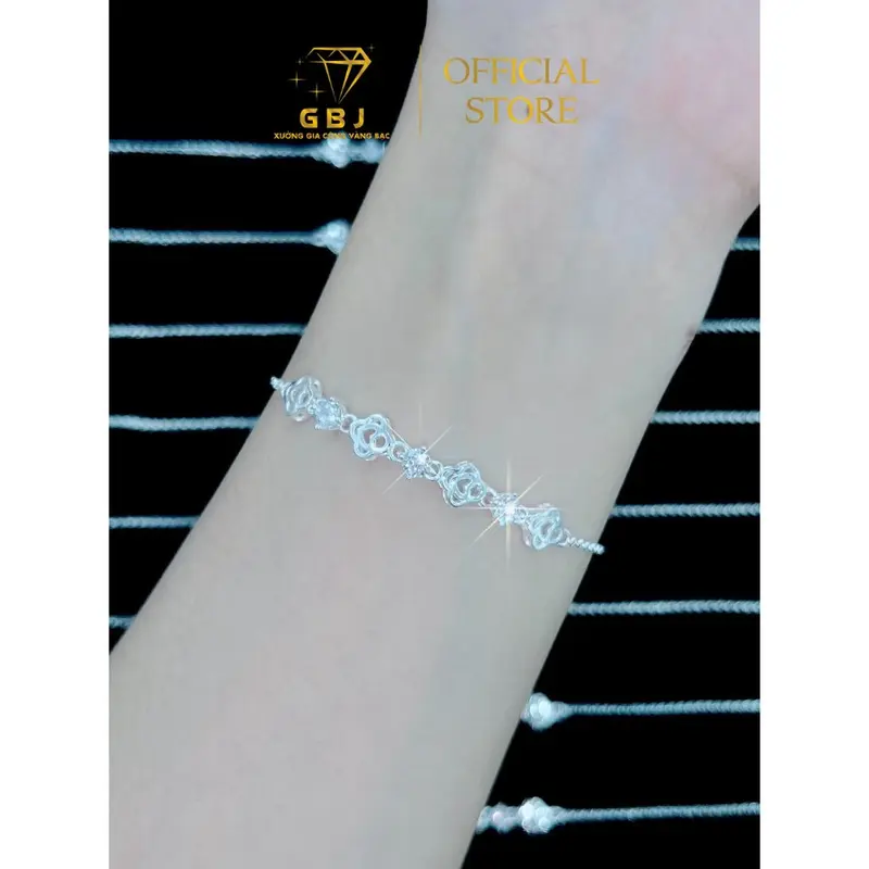 Lắc Tay Bạc Hình Tim Mix Đ.á Moissanite 4Li XI KIM (19cm) Sang Trọng Thanh Lịch GBJ719 1