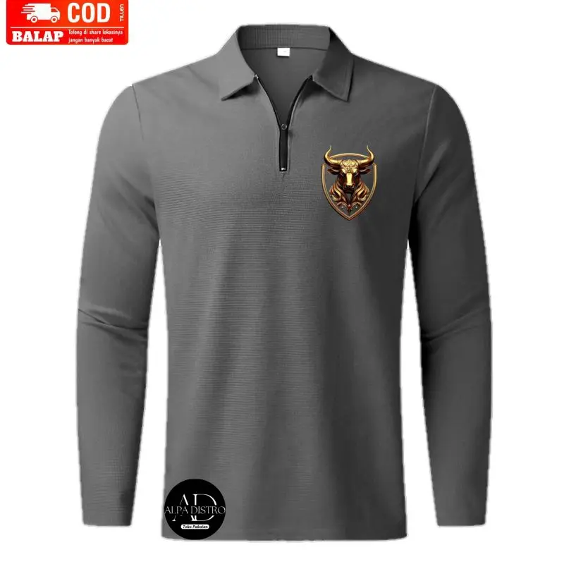Kaos kerah zipper BANTENG 2>Kaos kerah distro lengan panjang>Kaos pria kerah terbaru>Kerah polos>Kerah list>COD
