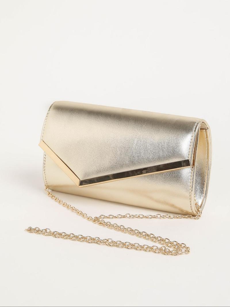 Product Introduction of Women's Elegant Metallic Evening Bag, Exquisite Trendy Chain Strap Bag, Fashionable Handbag for Party Decoration 2