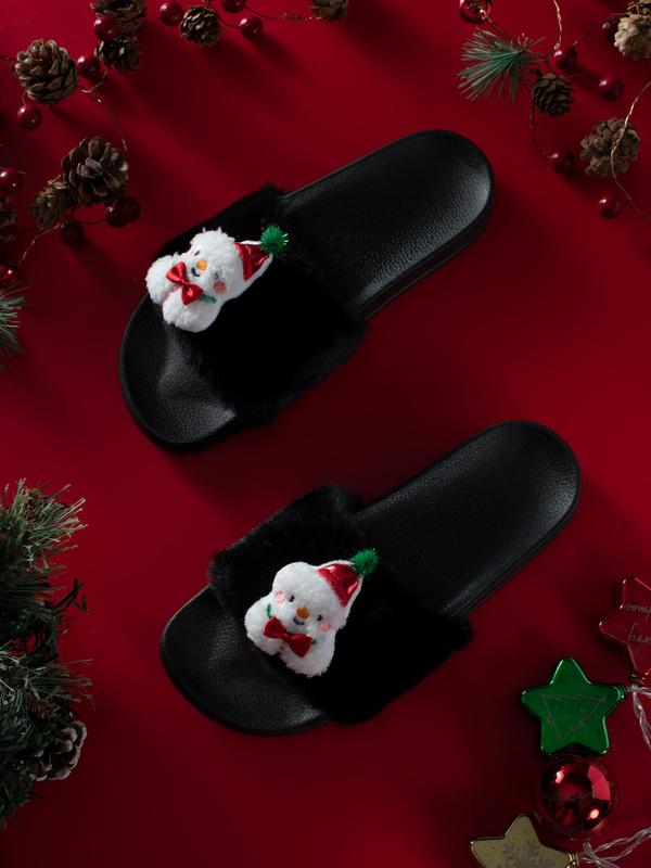 Women's Cute Snowman Design Plush Slippers, Casual Soft Comfortable Home Slippers, Warm Slippers for Indoor & Outdoor Use for All Seasons 1