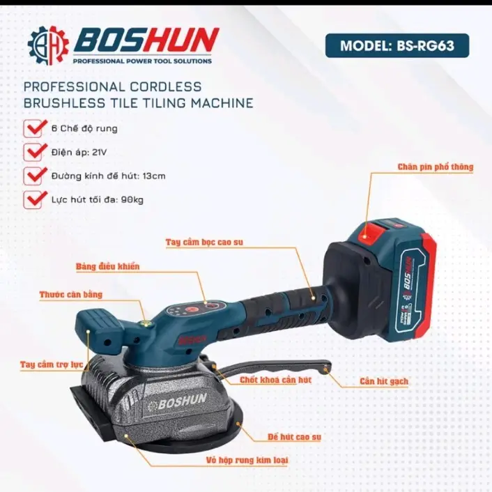 Máy rung lát gạch,máy hít gạch Boshun 5 cấp chỉnh lực,lực hút lên đến 100kg,bộ gồm 2 pin 10cell
