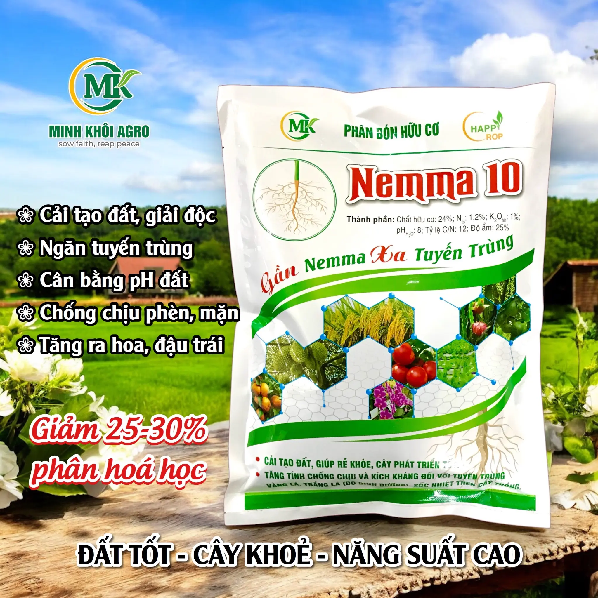 Phân bón hữu cơ Nemma 10 - Cải tạo đất, phát triển rễ, ngăn tuyến trùng