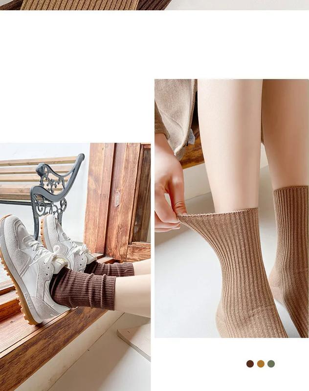 Product Introduction of 1Pcs New Female Japanese Socks Solid Color Women's Casual Cotton Cute Socks Autumn Simple Women's Medium Length Socks 5