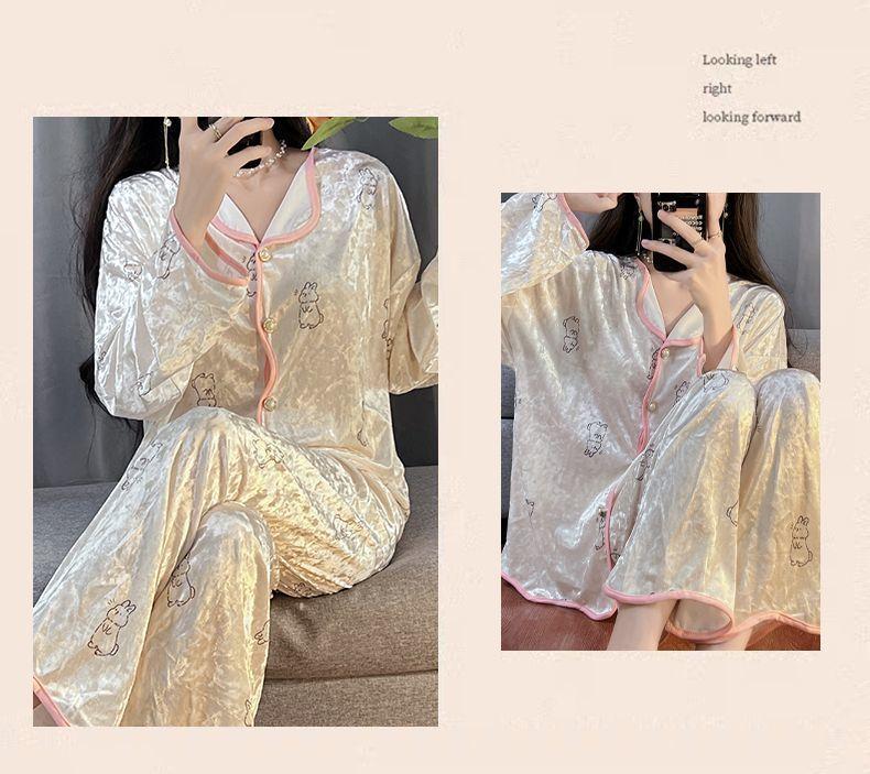 Product Introduction of Bộ Đồ Ngủ Nhung Kim Cương, Cao Cấp, Dành Cho Nữ, Bộ Đồ Mặc Nhà Dài Tay, Phong Cách Pháp Ngọt Ngào Nhung Vàng Mới, Thích Hợp Cho Mùa Xuân, Mùa Thu Và Mùa Đông 25