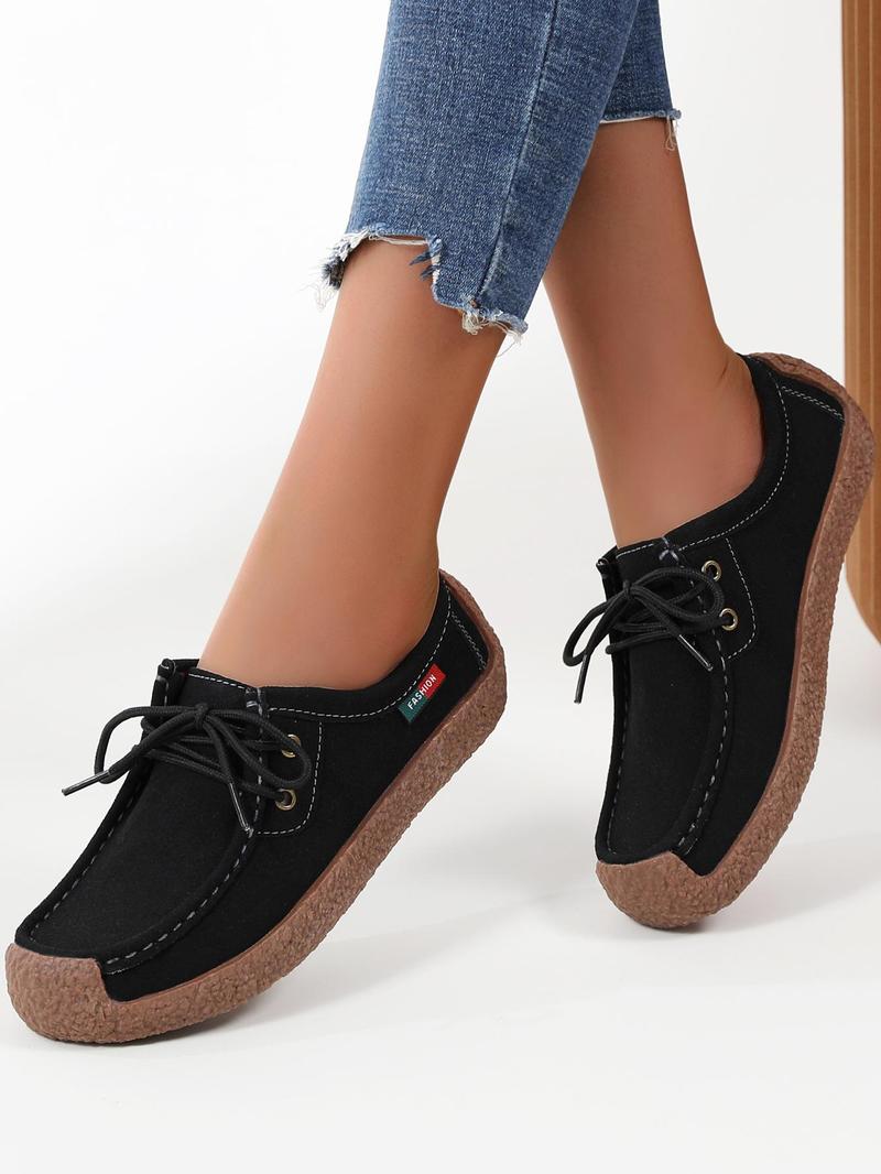 Product Introduction of Women's Fashion Plain Lace Up Front Flat Shoes, Casual Comfortable Solid Color Loafers Shoes, All Match Shoes For Daily Wear 9