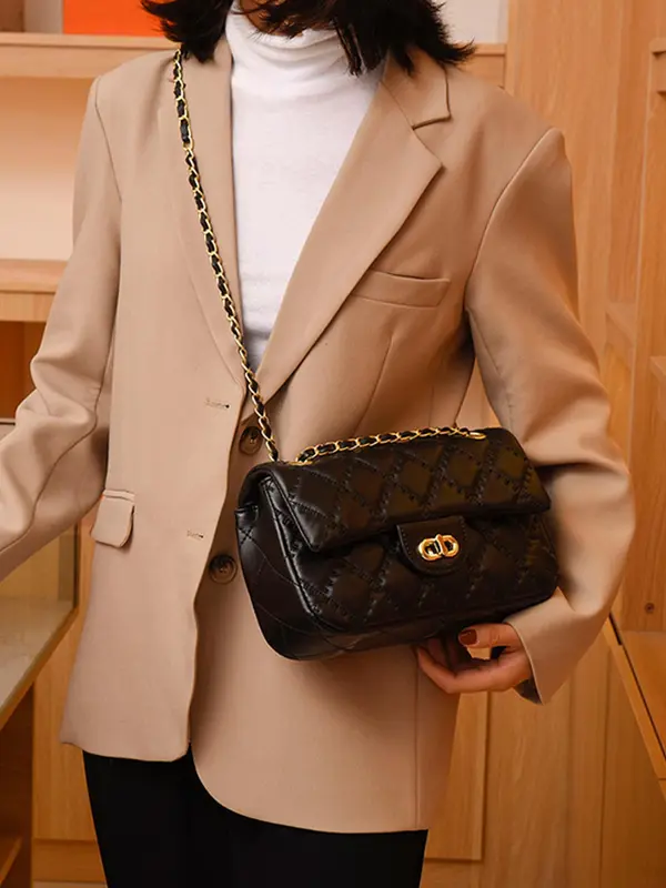 Women's Fashion Chain Strap Quilted Crossbody Bag, Casual Solid Color Shoulder Bag for Daily Used, Trendy All-match Commuter Bag 4