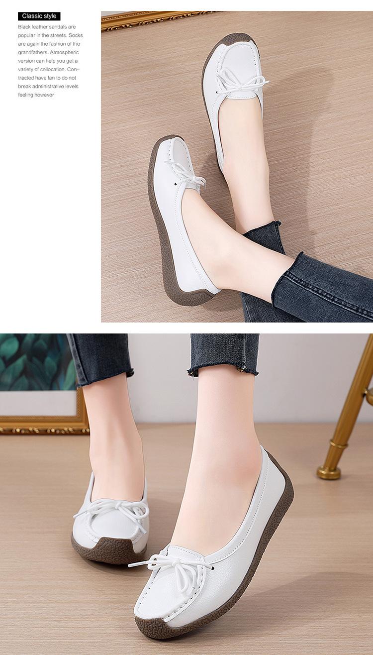 Product Introduction of New Genuine Leather Doug Shoes Women's Soft Bottom Pumps Slip-on Mom Shoes Casual Flat Loafers Women's plus Size 12