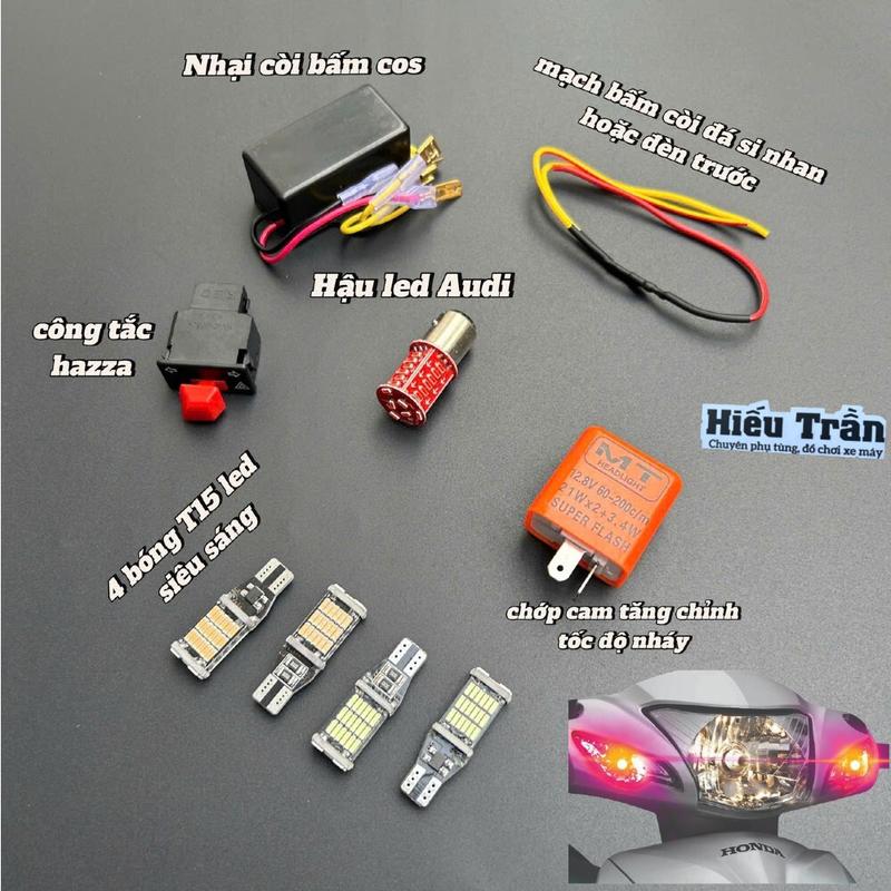 Bộ combo đèn hazza T15 cho xe Wave 50-100-110, Fu125, rsx fi + mạch bấm còi đá nháy 4 xi nhan