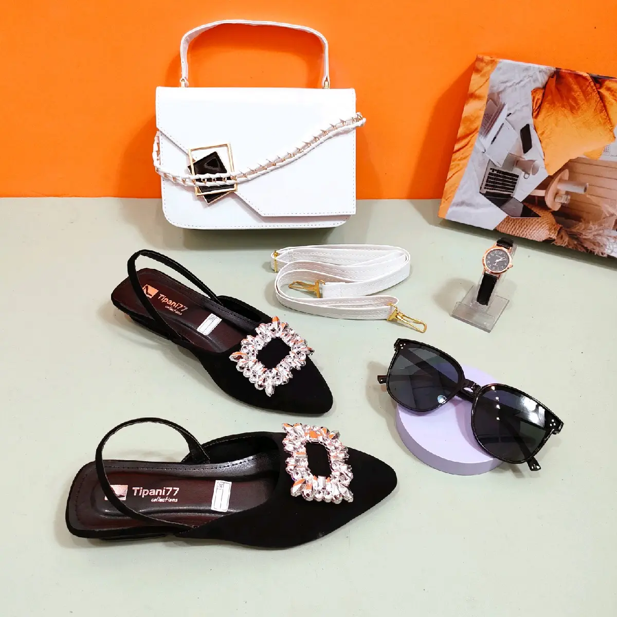 paket murah  1 set isi 4 barang lavista+tas+kacamata+jam tangan Hitam Karet Sendal Wanita Sandal