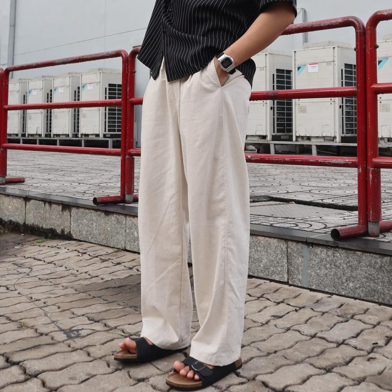 Quần dài suông linen nam nữ DATINO vải Linen Premium form ống rộng lưng chun dây rút ống quần xếp ly