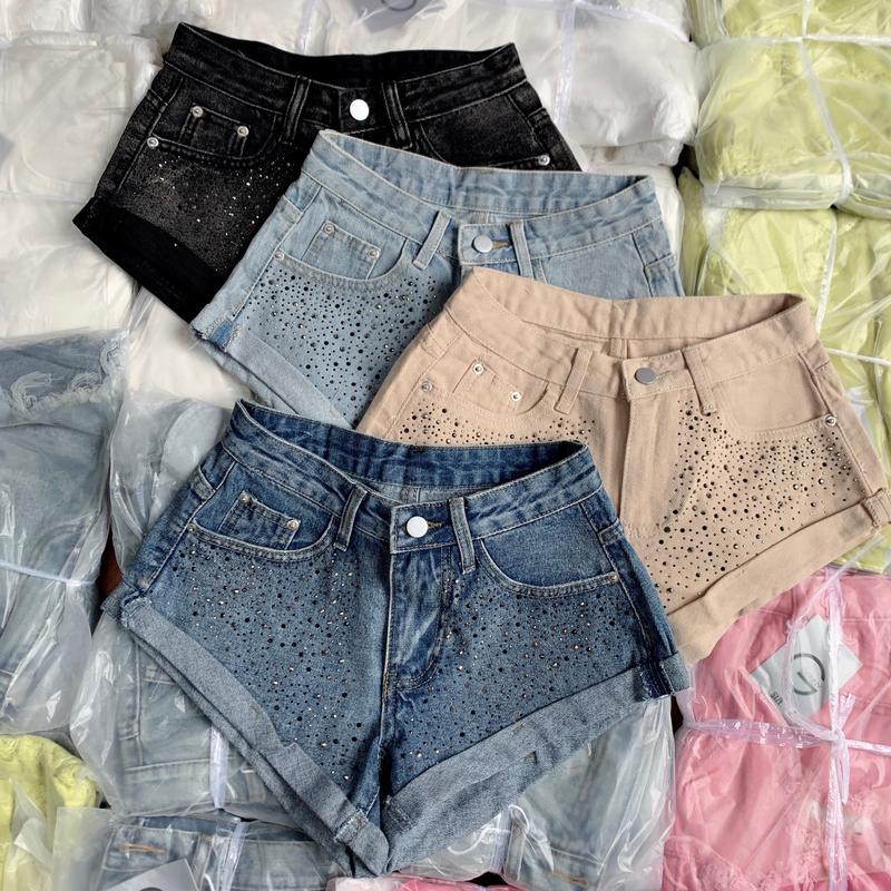 Quần đùi shost jean nữ lưng ngắn đính đá NHATRAN MS11889